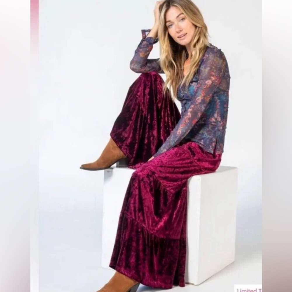 Natural Life Velvet Patti Palazzo Pants in Cranberry Sz XL
